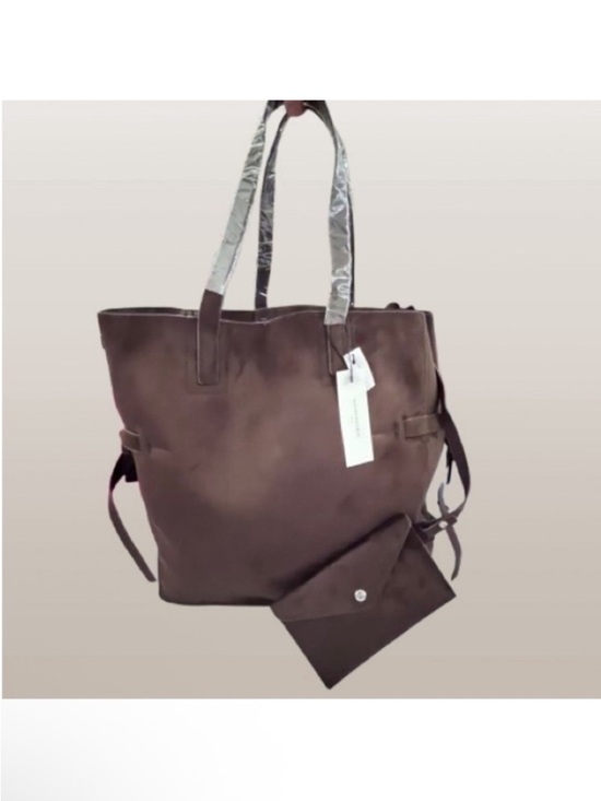 🆕 - Banana Republic Chocolate Brown Vegan Suede Side Tie Tote. NWT - Picture 3 of 10
